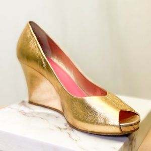 Lilly Pulitzer Sexy Gold Glam Heels Resort Chic Wedge Women's Statement Shoe 10